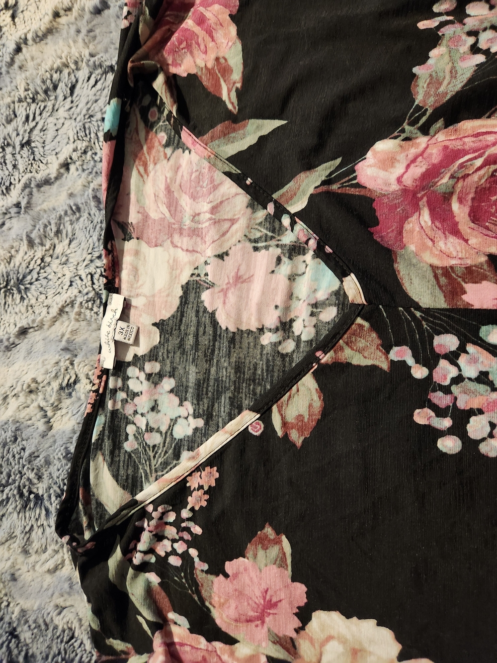 White Birch 3X Black Floral Faux Wrap Dress - Picture 4 of 4